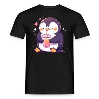 Kawaii Pinguin trinkt Boba Bubble Tea Chibi - Männer T-Shirt - Schwarz - Vorne - AI Model Male 178 light (178cm)