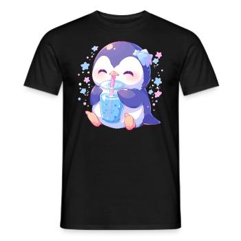 Kawaii Pinguin trinkt Boba Bubble Tea Chibi - Männer T-Shirt - Schwarz - Vorne - AI Model Male 178 light (178cm)