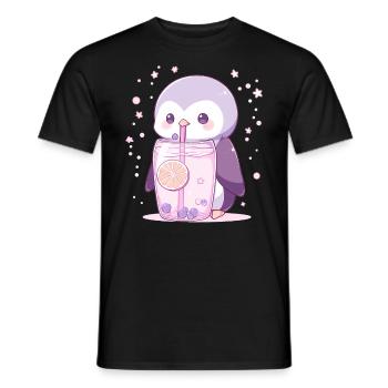 Kawaii Pinguin trinkt Boba Bubble Tea Chibi - Männer T-Shirt - Schwarz - Vorne - AI Model Male 178 light (178cm)