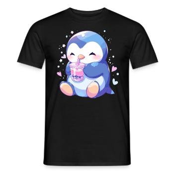 Kawaii Pinguin trinkt Boba Bubble Tea Chibi - Männer T-Shirt - Schwarz - Vorne - AI Model Male 178 light (178cm)