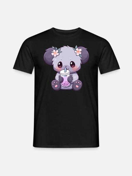 Kawaii Koala Drinks Boba Bubble Tea Chibi - Men's T-Shirt - black