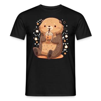 Kawaii Loutre Boissons Boba Bubble Tea Chibi - T-shirt homme - noir - Devant - AI Model Male 178 light (178cm)
