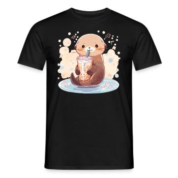 Kawaii Loutre Boissons Boba Bubble Tea Chibi - T-shirt homme - noir - Devant - AI Model Male 178 light (178cm)