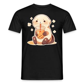 Kawaii Loutre Boissons Boba Bubble Tea Chibi - T-shirt homme - noir - Devant - AI Model Male 178 light (178cm)