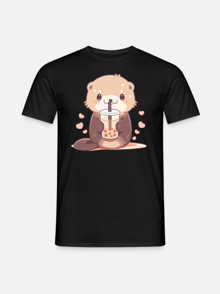 Kawaii Otter trinkt Boba Bubble Tea Chibi - Männer T-Shirt - Schwarz