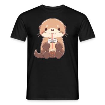Kawaii Loutre Boissons Boba Bubble Tea Chibi - T-shirt homme - noir - Devant - AI Model Male 178 light (178cm)
