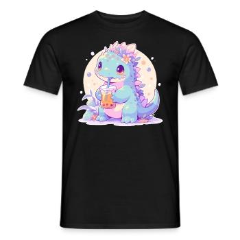 Kawaii Dinosaure Boissons Boba Bubble Tea Chibi - T-shirt homme - noir - Devant - AI Model Male 178 light (178cm)