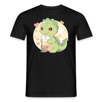 Kawaii Dinosaure Boissons Boba Bubble Tea Chibi - T-shirt homme - noir - Devant - AI Model Male 178 light (178cm)