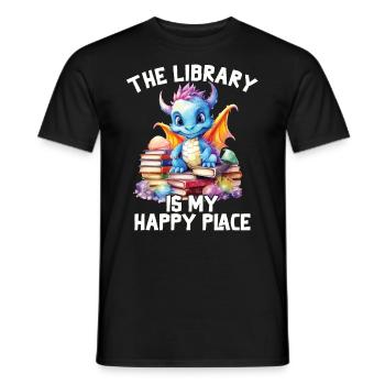 La bibliothèque est mon lieu de bonheur, dragon - T-shirt homme - noir - Devant - AI Model Male 178 light (178cm)