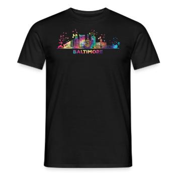 Baltimorean Watercolor Skyline Baltimore - Men's T-Shirt - black - Front - AI Model Male 178 light (178cm)
