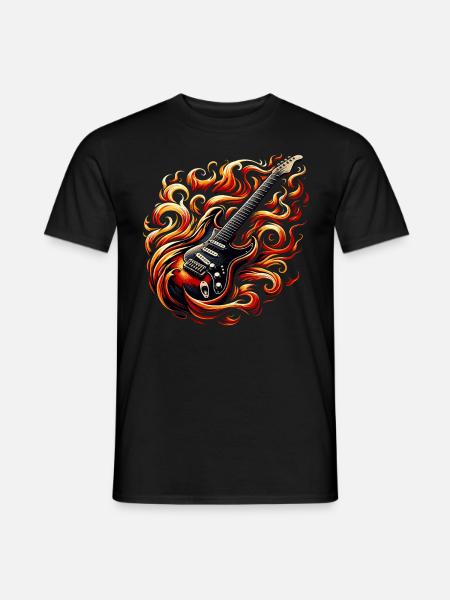 E-Gitarre mit Flammen - Heavy Metal - Männer T-Shirt - Schwarz