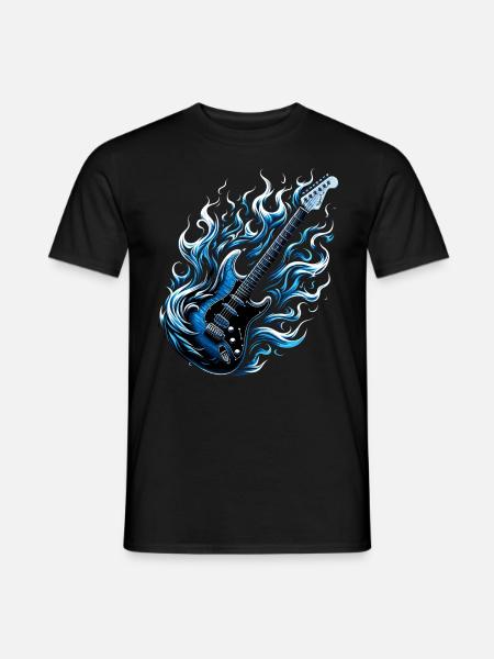 E-Gitarre mit Flammen - Heavy Metal - Männer T-Shirt - Schwarz