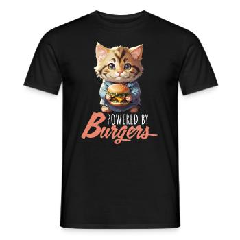Powered by Burgers Funny Cat - Men's T-Shirt - black - Front - AI Model Male 178 light (178cm)