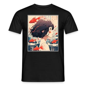 Vintage Japanisch Ästhetik Otaku Anime Girl - Männer T-Shirt - Schwarz - Vorne - AI Model Male 178 light (178cm)