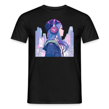 Vintage Japanisch Ästhetik Otaku Anime Girl - Männer T-Shirt - Schwarz - Vorne - AI Model Male 178 light (178cm)