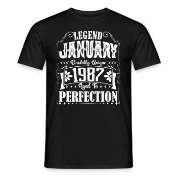 Janvier 1987. Cadeau d'Anniversaire janvier 1987. - T-shirt homme - noir - Devant - AI Model Male 178 light (178cm)