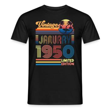 Anniversaire janvier 1950. Cadeau Janvier 1950. - T-shirt homme - noir - Devant - AI Model Male 178 light (178cm)