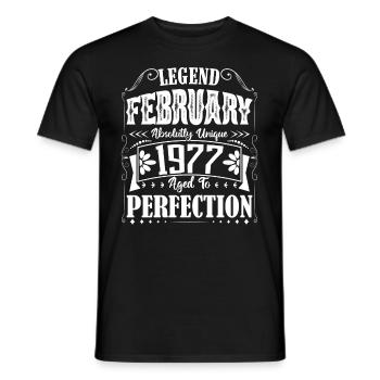 Février 1977. Cadeau d'Anniversaire février 1977. - T-shirt homme - noir - Devant - AI Model Male 178 light (178cm)