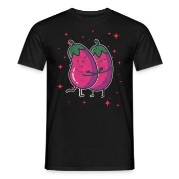 Cute Eggplant Couple Hugging Eggplant Fruit - Männer T-Shirt - Schwarz - Vorne - AI Model Male 178 light (178cm)