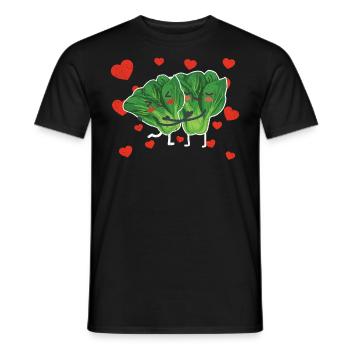 Mignon Couple d’épinards étreignant les épinards feuillus vert - T-shirt homme - noir - Devant - AI Model Male 178 light (178cm)
