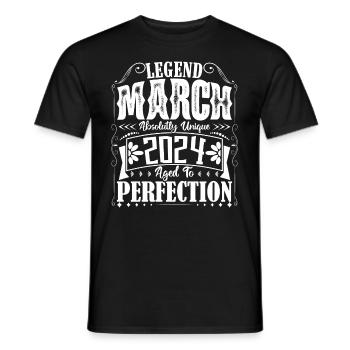 Mars 2024. Cadeau d'Anniversaire mars 2024. March. - T-shirt homme - noir - Devant - AI Model Male 178 light (178cm)