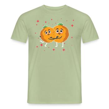 Cute Tangerine Couple Hugging Tangerine Lovers - Men's T-Shirt - sage - Front - AI Model Male 178 light (178cm)