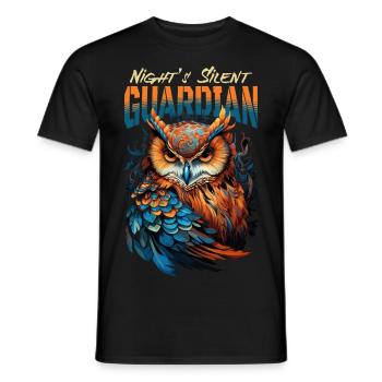 Owl Bird Guardian Night Nature Mystical Colorful Art - Men's T-Shirt - black - Front - AI Model Male 178 light (178cm)