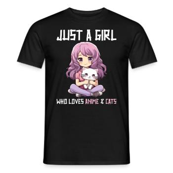 Kawaii Girl Anime Manga Fille et chat - T-shirt homme - noir - Devant - AI Model Male 178 light (178cm)