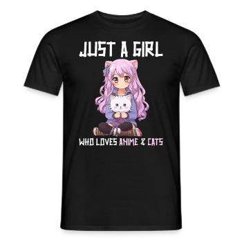 Kawaii Girl Anime Manga Fille et chat - T-shirt homme - noir - Devant - AI Model Male 178 light (178cm)