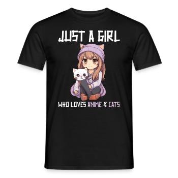 Kawaii Girl Anime Manga Fille et chat - T-shirt homme - noir - Devant - AI Model Male 178 light (178cm)