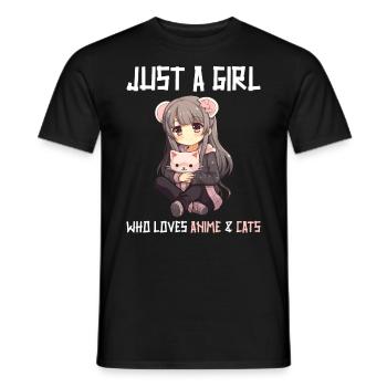 Kawaii Girl Anime Manga Fille et chat - T-shirt homme - noir - Devant - AI Model Male 178 light (178cm)