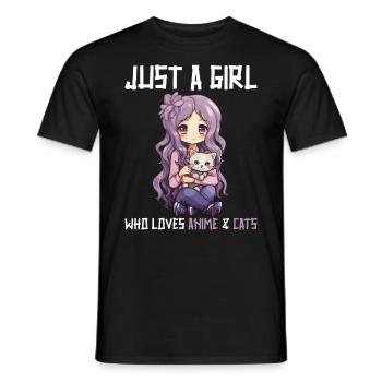 Kawaii Girl Anime Manga Fille et chat - T-shirt homme - noir - Devant - AI Model Male 178 light (178cm)