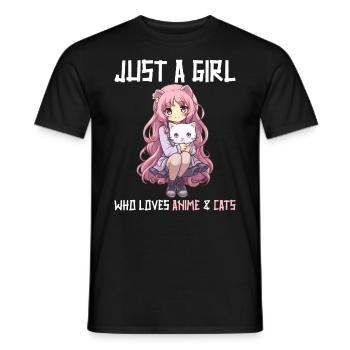 Kawaii Girl Anime Manga Fille et chat - T-shirt homme - noir - Devant - AI Model Male 178 light (178cm)