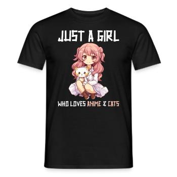 Kawaii Girl Anime Manga Fille et chat - T-shirt homme - noir - Devant - AI Model Male 178 light (178cm)