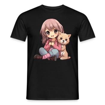 Kawaii Girl Anime Manga Fille et Chien - T-shirt homme - noir - Devant - AI Model Male 178 light (178cm)