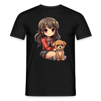 Kawaii Girl Anime Manga Fille et Chien - T-shirt homme - noir - Devant - AI Model Male 178 light (178cm)