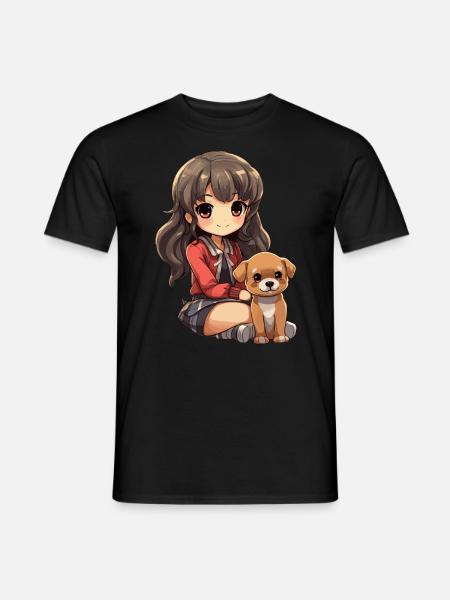 Kawaii Mädchen Anime Manga Mädchen und Hund - Männer T-Shirt - Schwarz