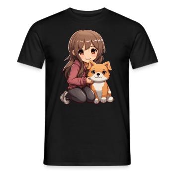 Kawaii Girl Anime Manga Fille et Chien - T-shirt homme - noir - Devant - AI Model Male 178 light (178cm)