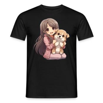 Kawaii Girl Anime Manga Fille et Chien - T-shirt homme - noir - Devant - AI Model Male 178 light (178cm)