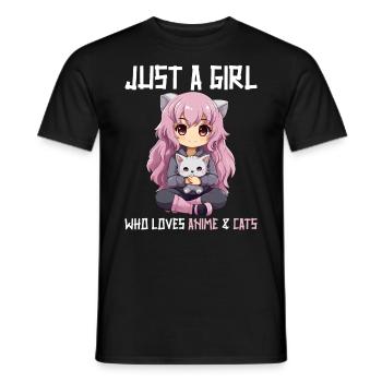 Kawaii Girl Anime Manga Fille et chat - T-shirt homme - noir - Devant - AI Model Male 178 light (178cm)
