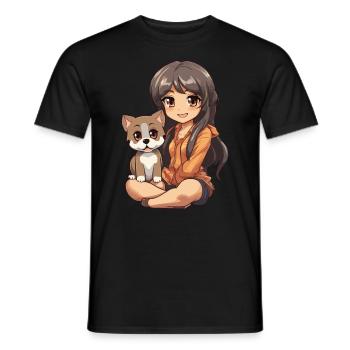 Kawaii Girl Anime Manga Fille et Chien - T-shirt homme - noir - Devant - AI Model Male 178 light (178cm)