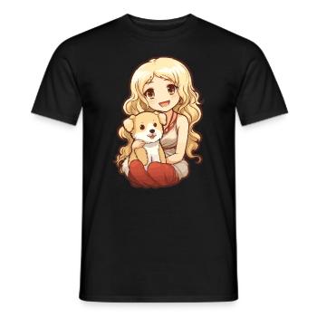 Kawaii Girl Anime Manga Fille et Chien - T-shirt homme - noir - Devant - AI Model Male 178 light (178cm)
