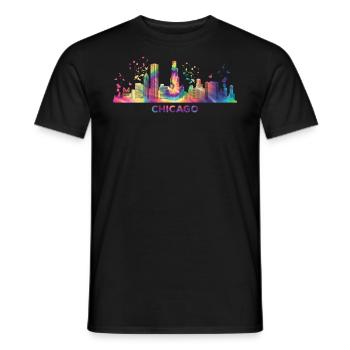 Chicagoan Aquarell Skyline Chicago - Männer T-Shirt - Schwarz - Vorne - AI Model Male 178 light (178cm)