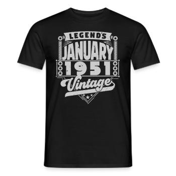 Jahrgang Geburtstag Januar 1951, Januar 1951. - Männer T-Shirt - Schwarz - Vorne - AI Model Male 178 light (178cm)