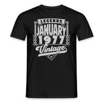 Vintage Birthday January 1977, January 1977. - Men's T-Shirt - black - Front - AI Model Male 178 light (178cm)