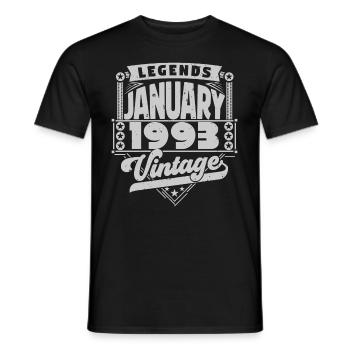 Vintage Birthday January 1993, January 1993. - Men's T-Shirt - black - Front - AI Model Male 178 light (178cm)