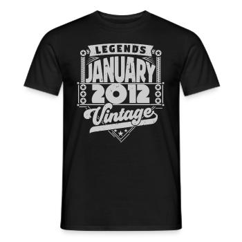 Jahrgang Geburtstag Januar 2012, Januar 2012. - Männer T-Shirt - Schwarz - Vorne - AI Model Male 178 light (178cm)