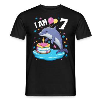 I am 7 years old Dolphins Dolphin 7th birthday - Men's T-Shirt - black - Front - AI Model Male 178 light (178cm)
