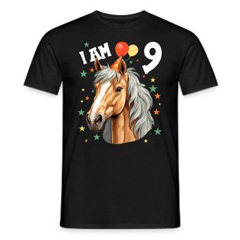 J’ai 9 ans Chevaux Cheval 9e anniversaire - T-shirt homme - noir - Devant - AI Model Male 178 light (178cm)