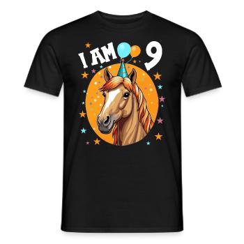 J’ai 9 ans Chevaux Cheval 9e anniversaire - T-shirt homme - noir - Devant - AI Model Male 178 light (178cm)